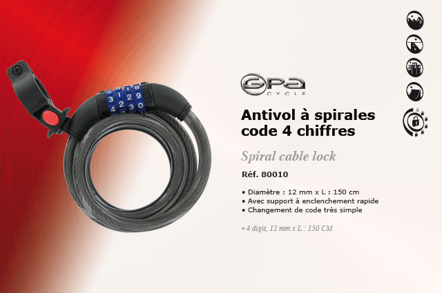 GPA Cycles Antivol Spirale code 4 chiffres