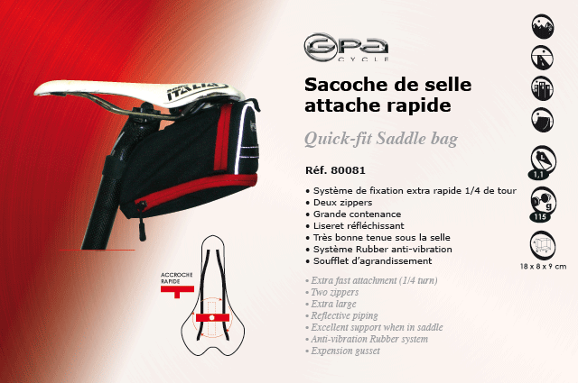 GPA Cycles bagagerie velo Saccoche de selle attache rapide