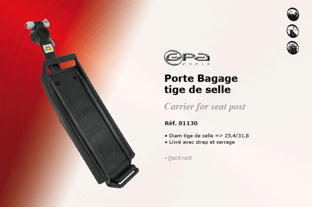 GPA Cycles bagagerie velo Porte babage tige de selle