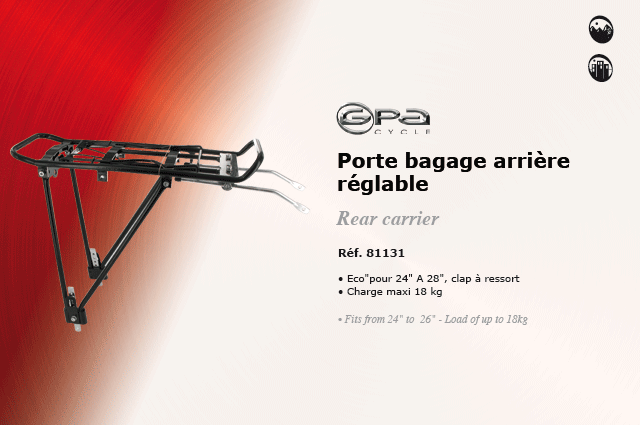 GPA Cycles bagagerie velo Porte bagage arriere reglable