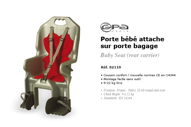 GPA Cycles bagagerie velo Porte bebe attache sur porte bagage