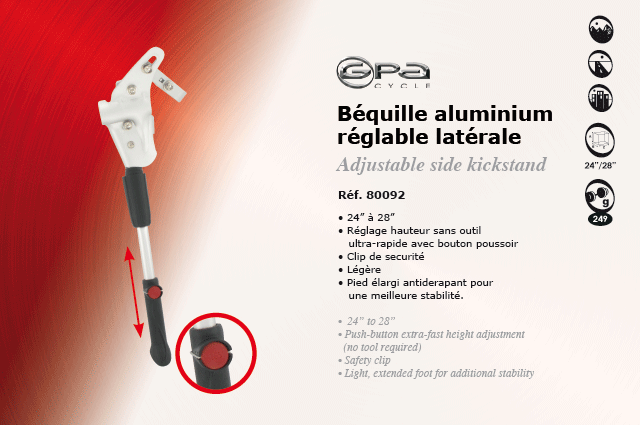 GPA Cycles Bequille aluminium reglable laterale