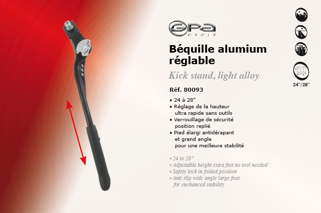 GPA Cycles Bequille aluminium reglable