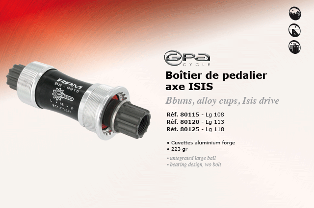 GPA Cycles Boiter de pedalier axe ISIS