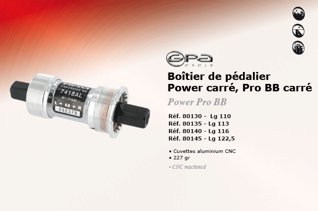 GPA Cycles Boiter de pedalier Power carré, Pro BB Carré