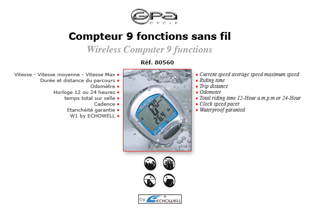 GPA Cycles compteur 9 fonctions sans fil