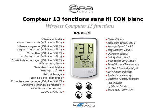 GPA Cycles compteur 13 fonctions sans fil EON blanc