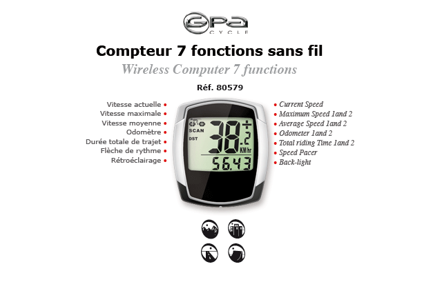GPA Cycles compteur 7 fonctions sans fil