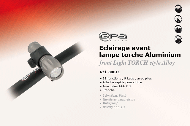 GPA Cycles Eclairage avant lampe torche aluminium