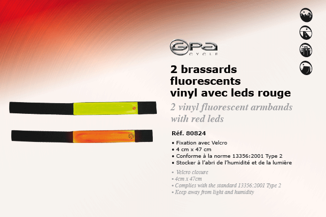 GPA Cycle 2 brassards fluorescents vinyl jaunes avec leds rouges