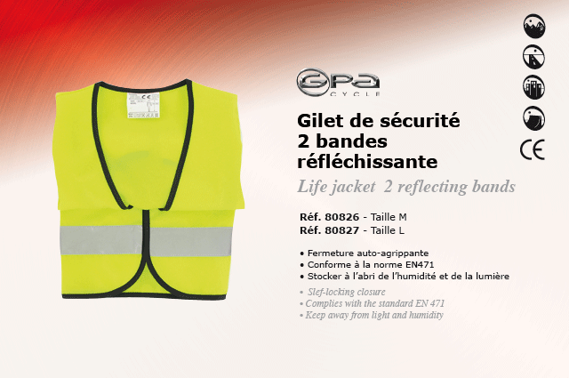 GPA Cycles Gilets de sécrutié 2 bandes fluorescentes