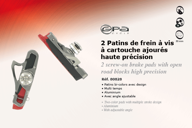 GPA Cycles  2 patins de frein a vis à cartouche ajourées haute précision 