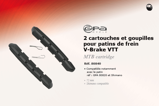 GPA Cycle 2 cartouches et goupilles pour patins de frein V-Brake VTT