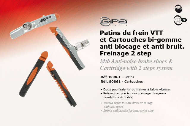 GPA Cycle Patins de frein VTT et Cartouches bi-gomme anti-blocage et anti-bruit | freinage 2 step