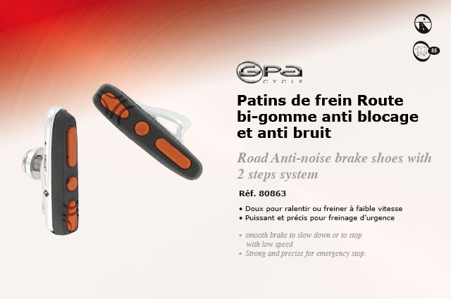 GPA Cycles Patins de frein route bi-gomme anti blocage et anti bruit