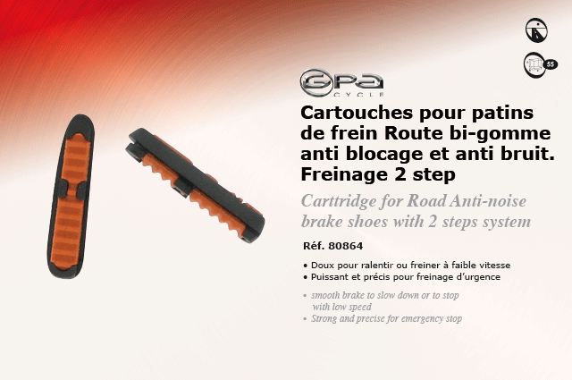 GPA Cycle Cartouches pour patins de frein route bi-gomme anti blocage et anti bruit | Freinage 2 step