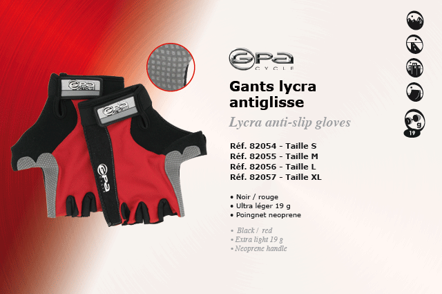 GPA Cycles Gants Lycra antiglisse