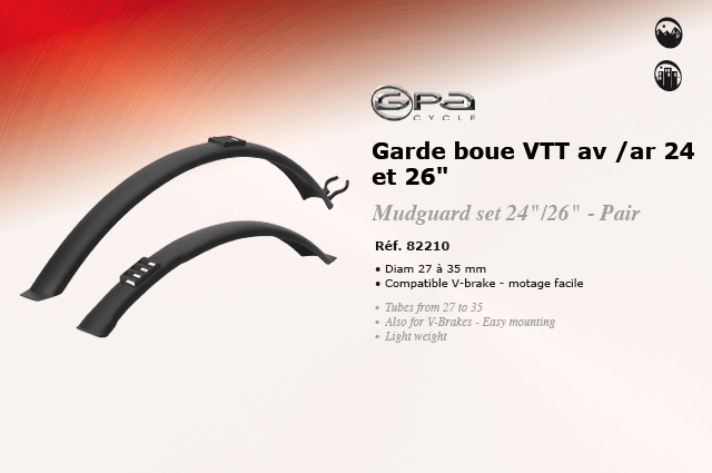 GPA Cycles Garde boue VTT avant / arriere 24 et 26 pouces