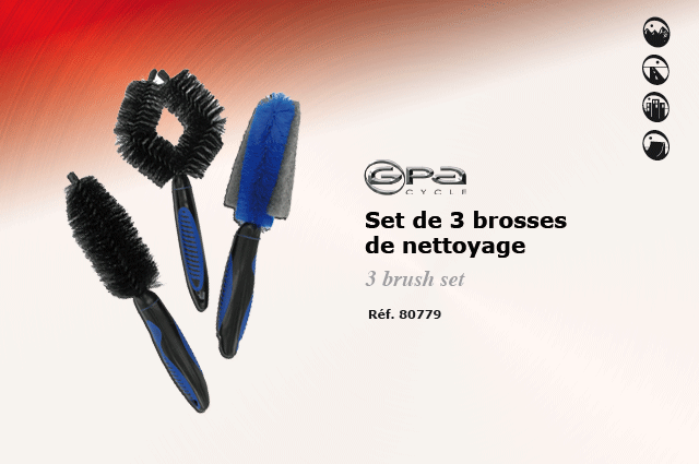 GPA Cycles Set de 3 brosses de nettoyage