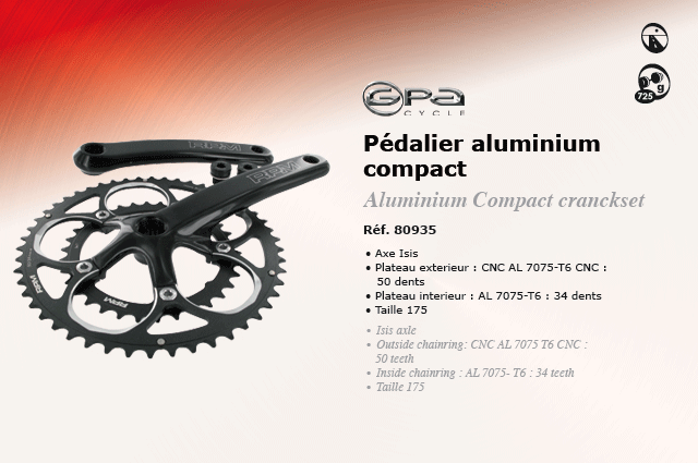 GPA Cycles Pedalier aluminium compact