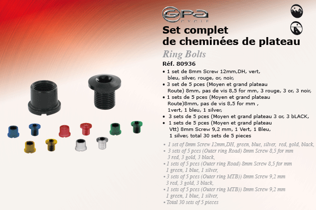 GPA Cycles Set complet de cheminées de plateau