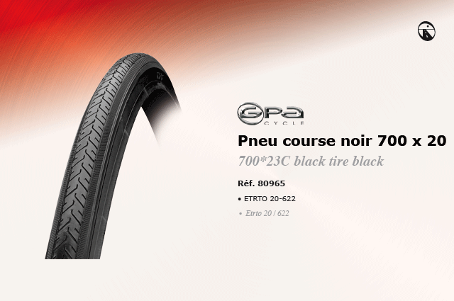 GPA Cycles pneu course noir 700 x 20