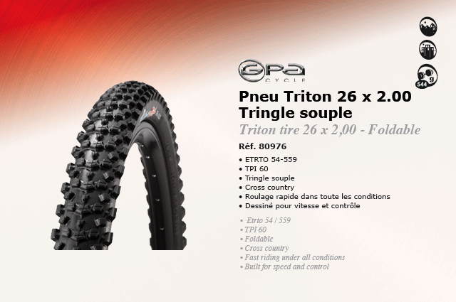 GPA Cycles Pneu Triton 26 x 2.00 - Tringle souple