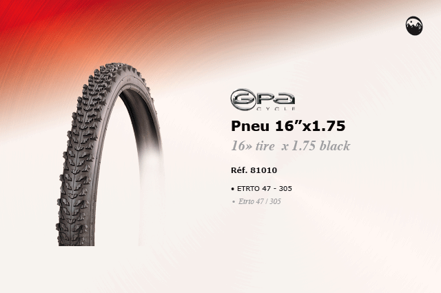 GPA Cycles pneu 16 pouces x 1.75