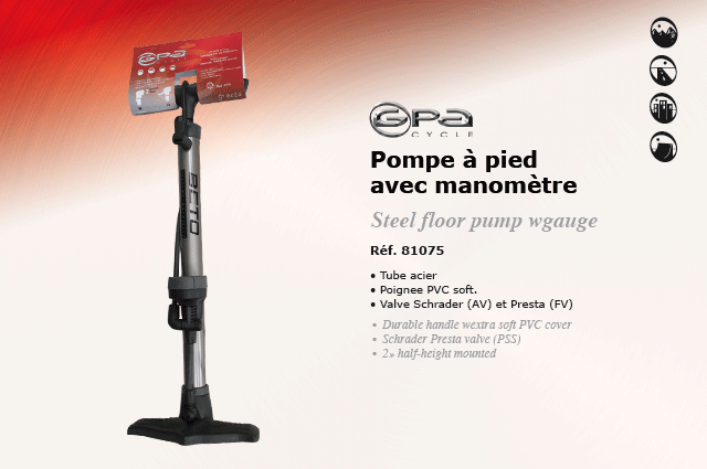 GPA Cycles Pompe à pied acier avec manométre