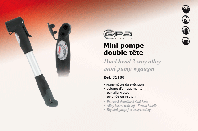 GPA Cycles Mini pompe double tête