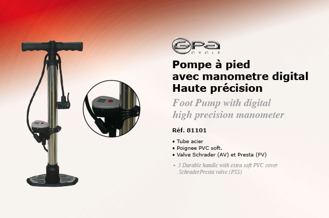 GPA Cycles Pompe à pied avec manometre digital Haute précision