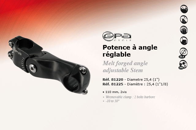 GPA Cycles Potence à angle ajustable