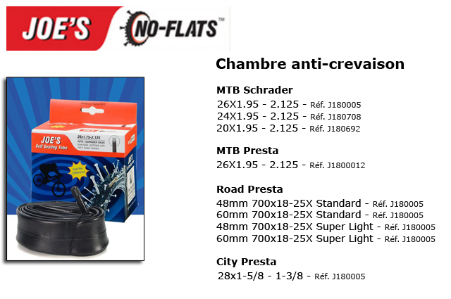 Chambre a air anti crevaison pour velo Joes No Flats